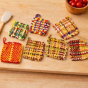Vintage Loom Woven Potholders Set of 7 Multicolor Handmade Fabric Hot Pads